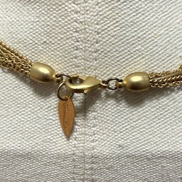 Coldwater Creek Signed 7 Strand GoldTone Necklace with Amber Colored Pendant. - Picture 6 of 7